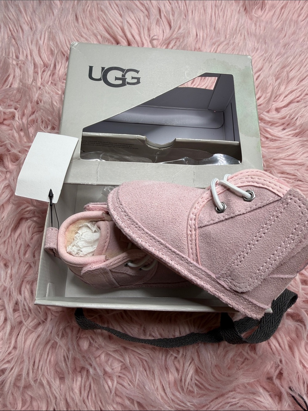 UGG Baby Suede Lace-Up Booties in Light Pink